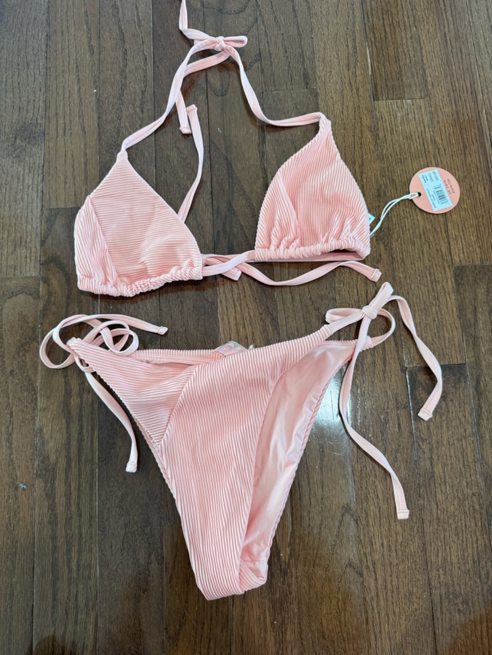 New B. Swim Ribbed Bikini in Soft Coral Pink